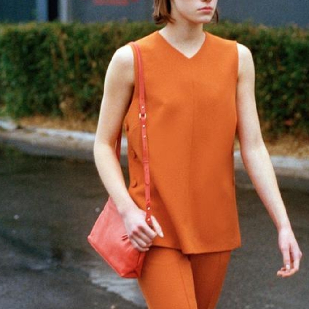 NWT Zara Sleeveless Button Orange Top Vest Casual Women's Size Medium